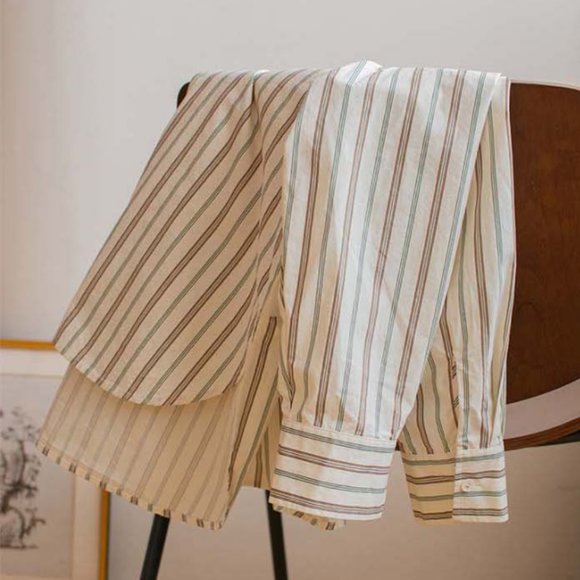 LENINA Kara Loose Pin Stripe Shirt_Beige - Picture 6 of 7